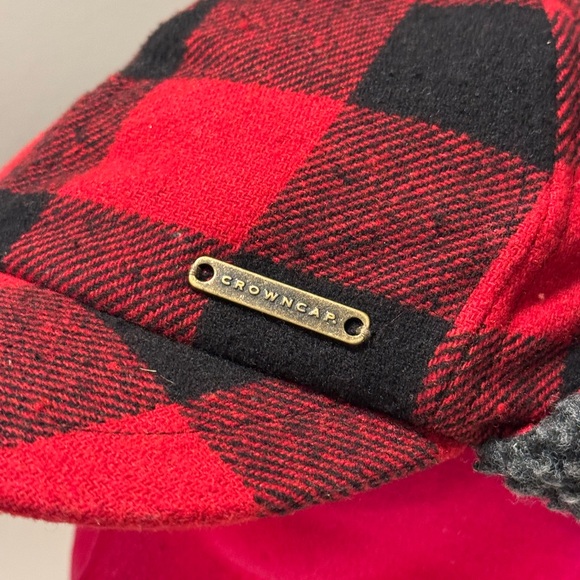Crowncap- Red and Black Buffalo Plaid Cap with Earflaps - Picture 3 of 8